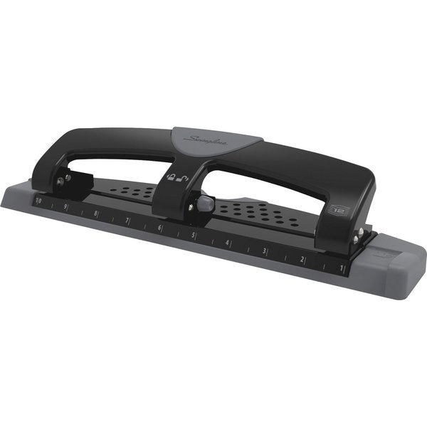 Three-Hole Paper Punch, 12 Sheets, Blk/Gry
