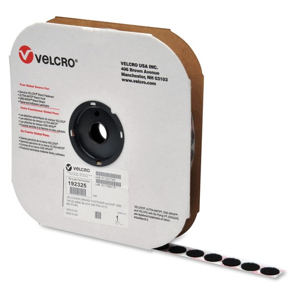 Reclosable Fastener, Disc, Acrylic Adhesive, 3/4 in, Black, 1028 PK