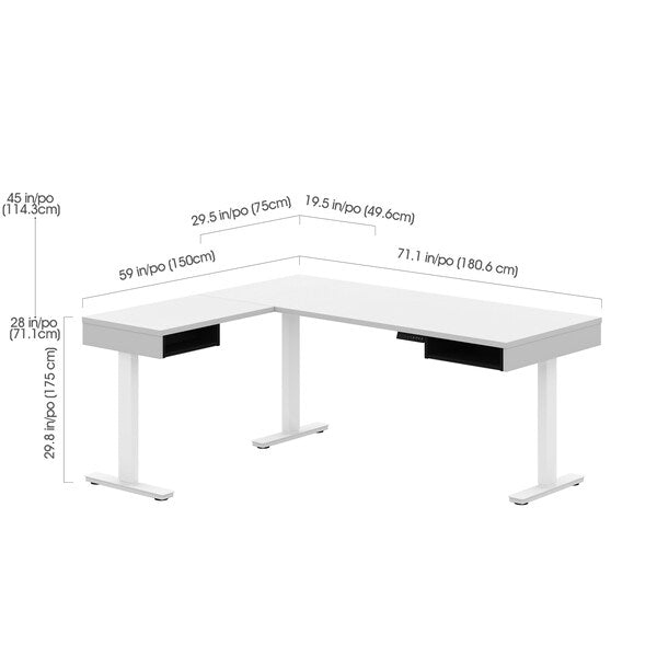 Pro-Vega Height Adjustable L-Desk, White/Black