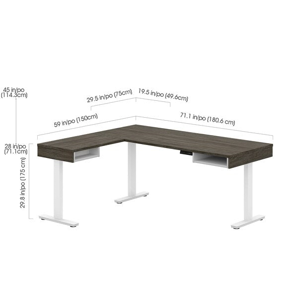 Pro-Vega Height Adjustable L-Desk, Walnut Grey/White