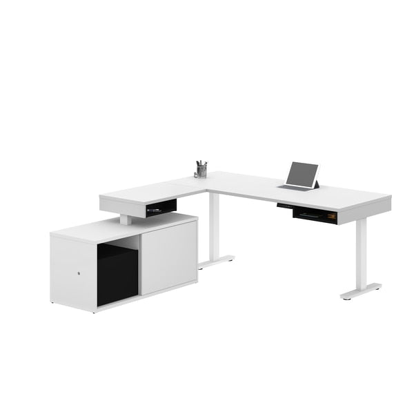 Pro-Vega Height Adjustable L-Desk, White/Black