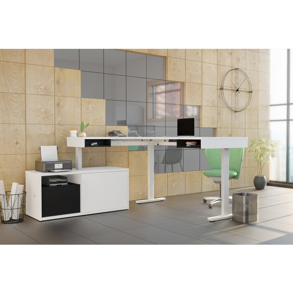 Pro-Vega Height Adjustable L-Desk, White/Black