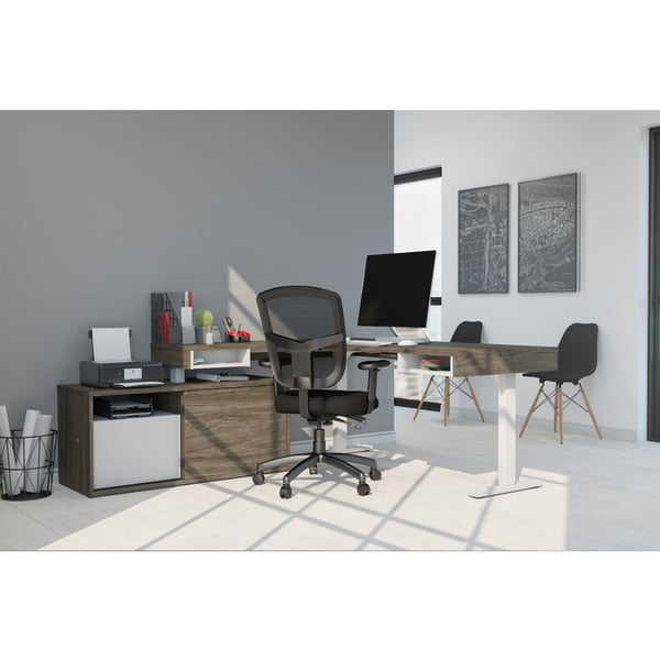 Pro-Vega Height Adjustable L-Desk, Walnut Grey/White