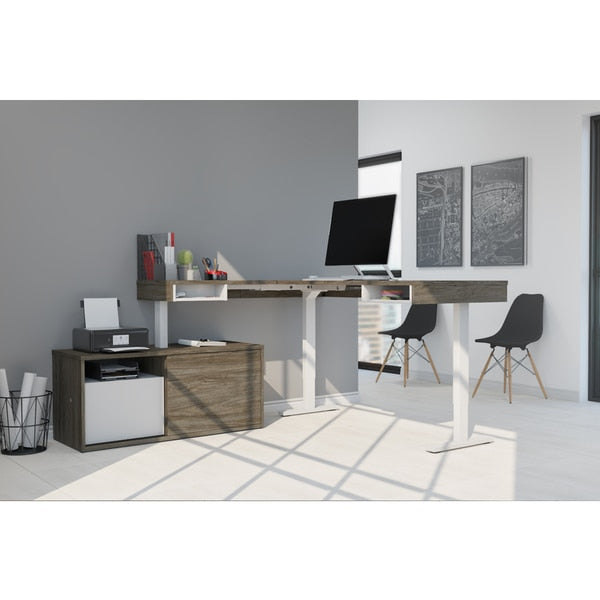 Pro-Vega Height Adjustable L-Desk, Walnut Grey/White