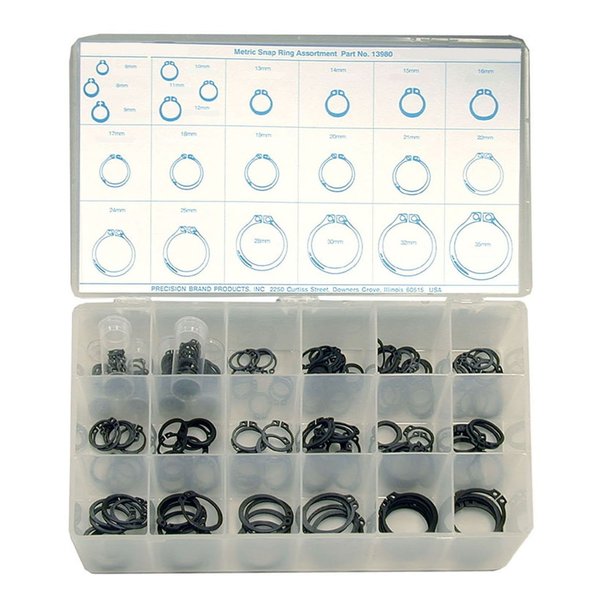 External Retaining Ring Assortment, Spring Steel, 300 Pieces
