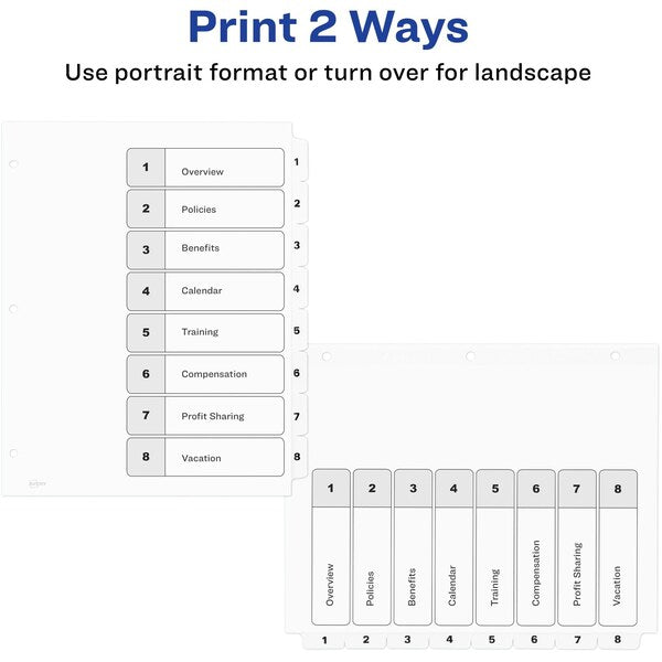 AveryÂ® Ready IndexÂ® Table of Contents Dividers 11132, 8-Tab Set