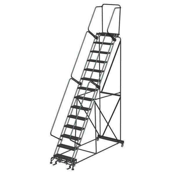 Safety Rolling Ladder, Steel, 140 in.H