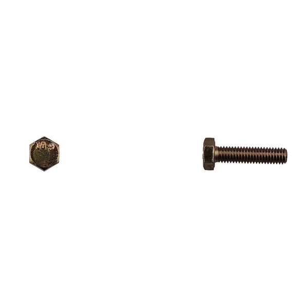 Class 10.9, M6-1.00 Hex Head Cap Screw, Zinc & Yellow Plated Steel, 25 mm L