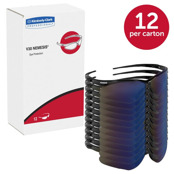 Safety Glasses, Wraparound Blue Mirror Polycarbonate Lens, Scratch-Resistant