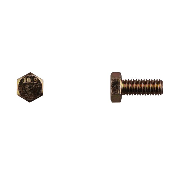 Class 10.9, M8-1.25 Hex Head Cap Screw, Zinc & Yellow Plated Steel, 20 mm L
