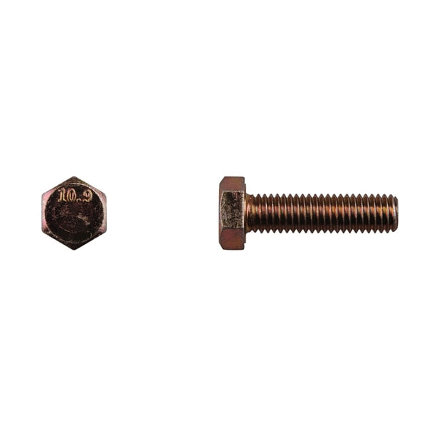 Class 10.9, M8-1.25 Hex Head Cap Screw, Zinc & Yellow Plated Steel, 30 mm L