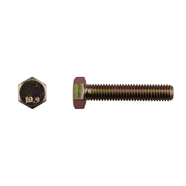 Class 10.9, M8-1.25 Hex Head Cap Screw, Zinc & Yellow Plated Steel, 40 mm L