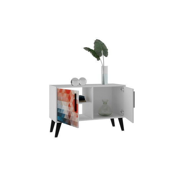 Amsterdam Double Side Table 2.0 with 3 Shelves in Red and Blue