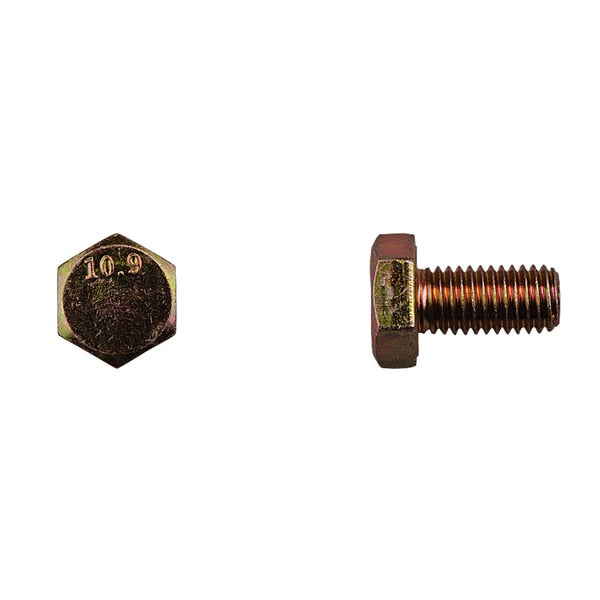 Class 10.9, M10-1.50 Hex Head Cap Screw, Zinc & Yellow Plated Steel, 20 mm L
