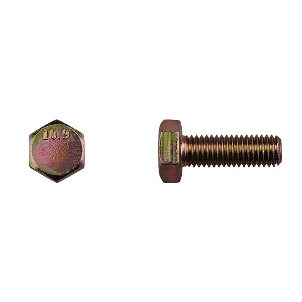 Class 10.9, M10-1.50 Hex Head Cap Screw, Zinc & Yellow Plated Steel, 30 mm L