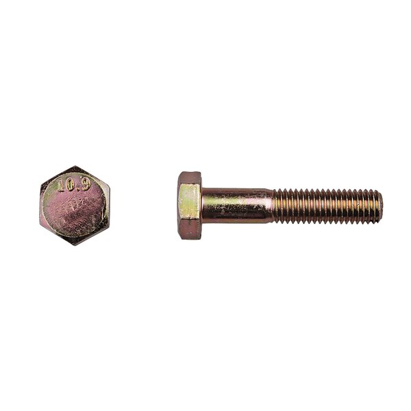 Class 10.9, M10-1.50 Hex Head Cap Screw, Zinc & Yellow Plated Steel, 50 mm L