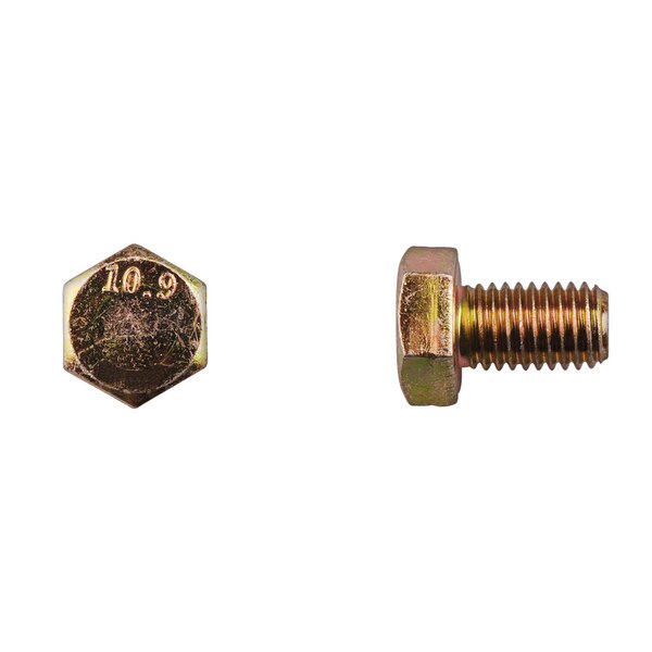 Class 10.9, M12-1.75 Hex Head Cap Screw, Zinc & Yellow Plated Steel, 20 mm L