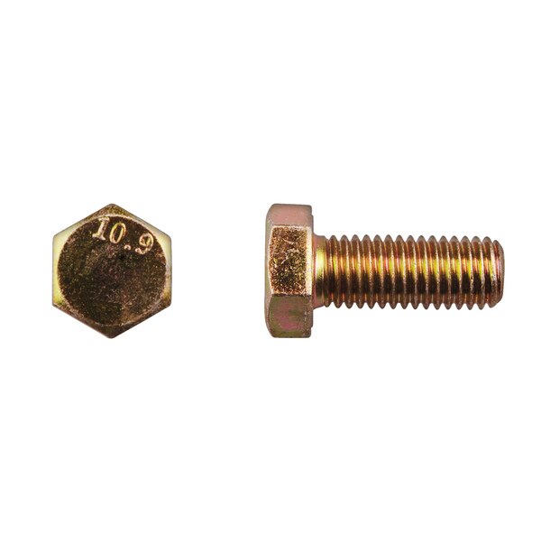 Class 10.9, M12-1.75 Hex Head Cap Screw, Zinc & Yellow Plated Steel, 30 mm L