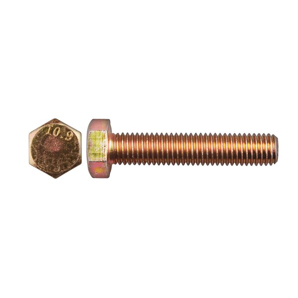 Class 10.9, M12-1.75 Hex Head Cap Screw, Zinc & Yellow Plated Steel, 60 mm L