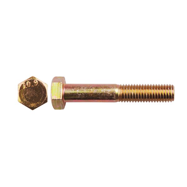 Class 10.9, M12-1.75 Hex Head Cap Screw, Zinc & Yellow Plated Steel, 70 mm L