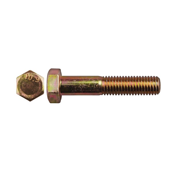 Class 10.9, M14-2.00 Hex Head Cap Screw, Zinc & Yellow Plated Steel, 70 mm L