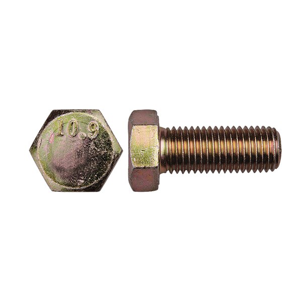 Class 10.9, M16-2.00 Hex Head Cap Screw, Zinc & Yellow Plated Steel, 40 mm L