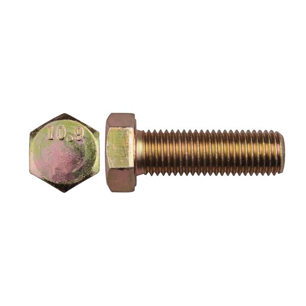 Class 10.9, M16-2.00 Hex Head Cap Screw, Zinc & Yellow Plated Steel, 50 mm L