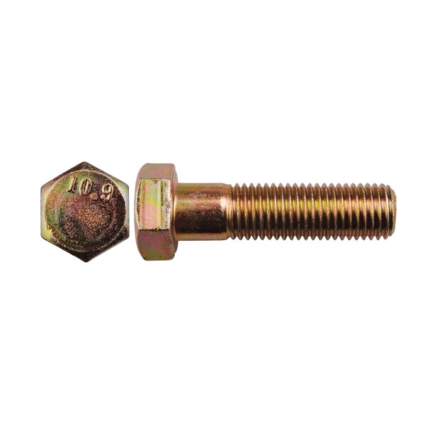 Class 10.9, M16-2.00 Hex Head Cap Screw, Zinc & Yellow Plated Steel, 60 mm L