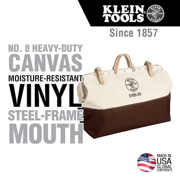 Wide-Mouth Tool Bag, #8 Natural Canvas, 1 Pockets, Natural/Brown