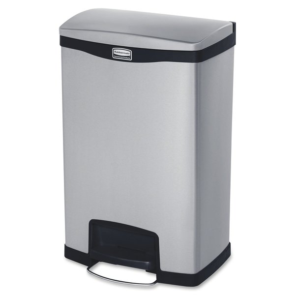 13 gal Rectangular Trash Can, Black, 18 in Dia, Step-On, Stainless Steel