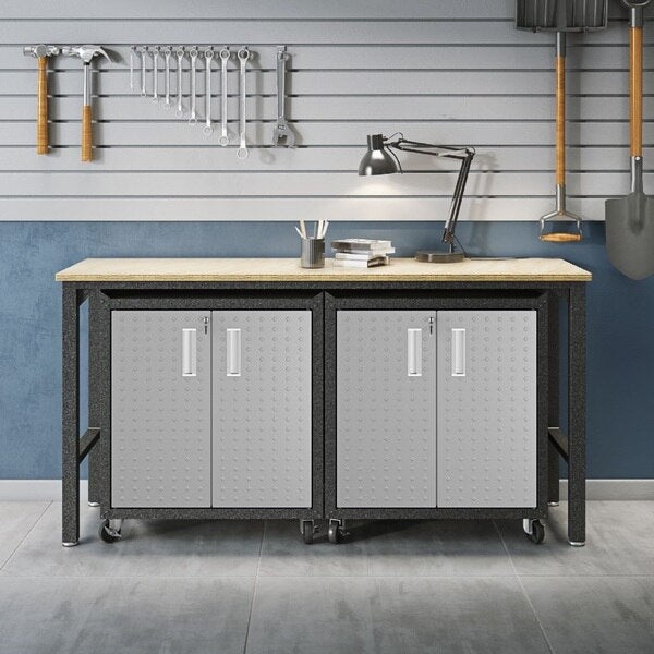 Fortress 3-Piece Mobile Steel Garage Cabinet and Worktable 1.0 in Grey