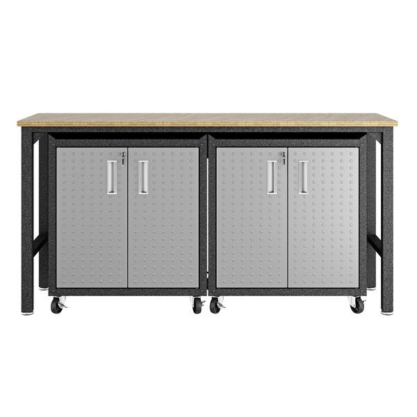 Fortress 3-Piece Mobile Steel Garage Cabinet and Worktable 1.0 in Grey