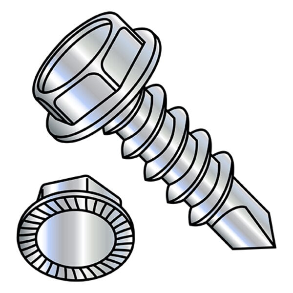 Self-Drilling Screw, #8-18 x 5/8 in, Zinc Plated Steel Hex Head Hex Drive, 5000 PK