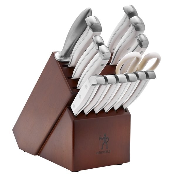 Knife Block Set, 15-pc, White Handles