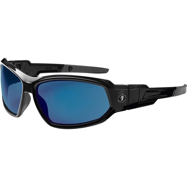 Safety Glasses, Traditional Blue Mirror PC Decenter Lens, Scratch-Resistant
