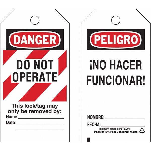 Danger Bilingual Tag, 5-3/4 x 3 In, PK25