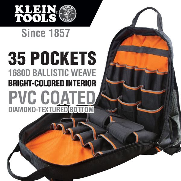 Tool Backpack, 1680D Ballistic Weave, 35 Pockets, 17-1/2
