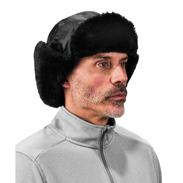 Black Zippered Trapper Hat, L/XL