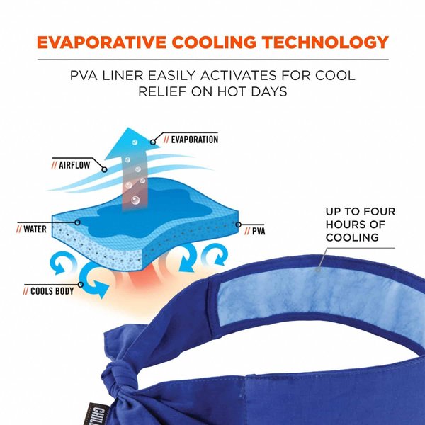 Chill-Its Evaporative Cooling Bandana Headband, Adjustable Tie Closure, PVA, Solid Blue