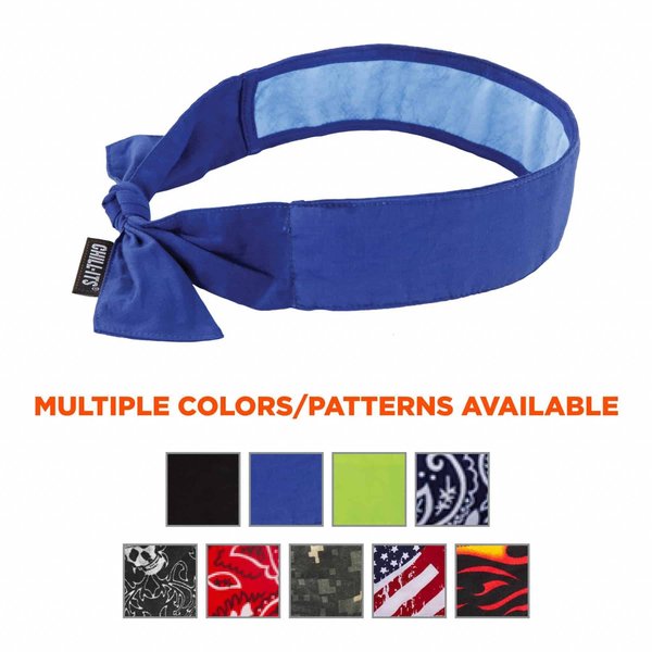 Chill-Its Evaporative Cooling Bandana Headband, Adjustable Tie Closure, PVA, Solid Blue