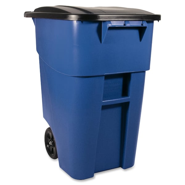 50 gal Rectangular Trash Can, Blue, 24 in Dia, Lift Up, HDPE