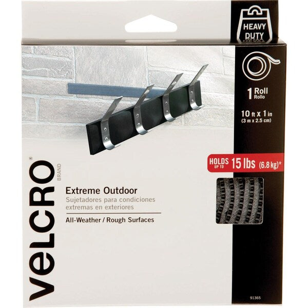 Reclosable Fastener Shapes, Rubber Adhesive, 10 ft, 1 in Wd, Gray