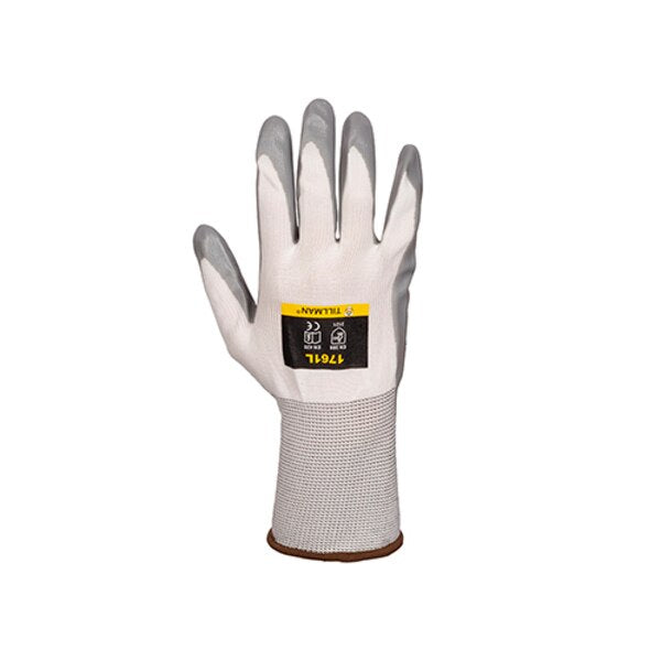 Nitrile Coated Gloves, Palm Coverage, White/Gray, L, PR