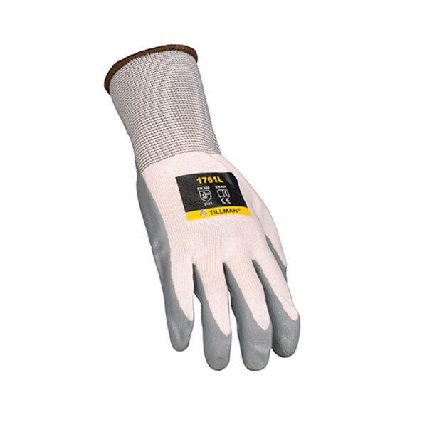 Nitrile Coated Gloves, Palm Coverage, White/Gray, L, PR