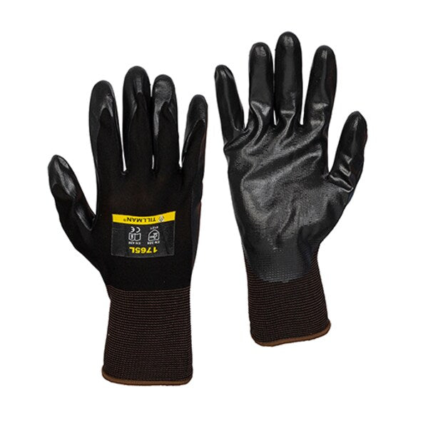 Foam Nitrile Coated Gloves, Palm Coverage, Black, XL, PR
