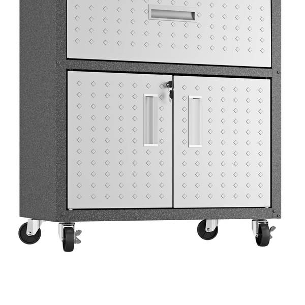 Fortress 3-Piece Mobile Steel Garage Cabinet and Worktable 4.0 in Grey