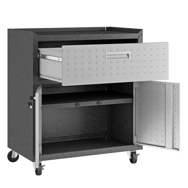 Fortress 3-Piece Mobile Steel Garage Cabinet and Worktable 4.0 in Grey