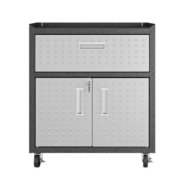 Fortress 3-Piece Mobile Steel Garage Cabinet and Worktable 4.0 in Grey