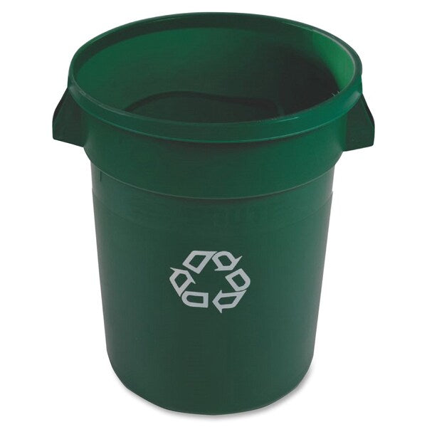 32 gal Round Recycling Bin, Open Top, Green, Polyethylene, 1 Openings