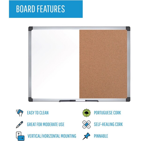 Bulletin/Whiteboard Combination 4 ft.x6ft., Aluminum Frame